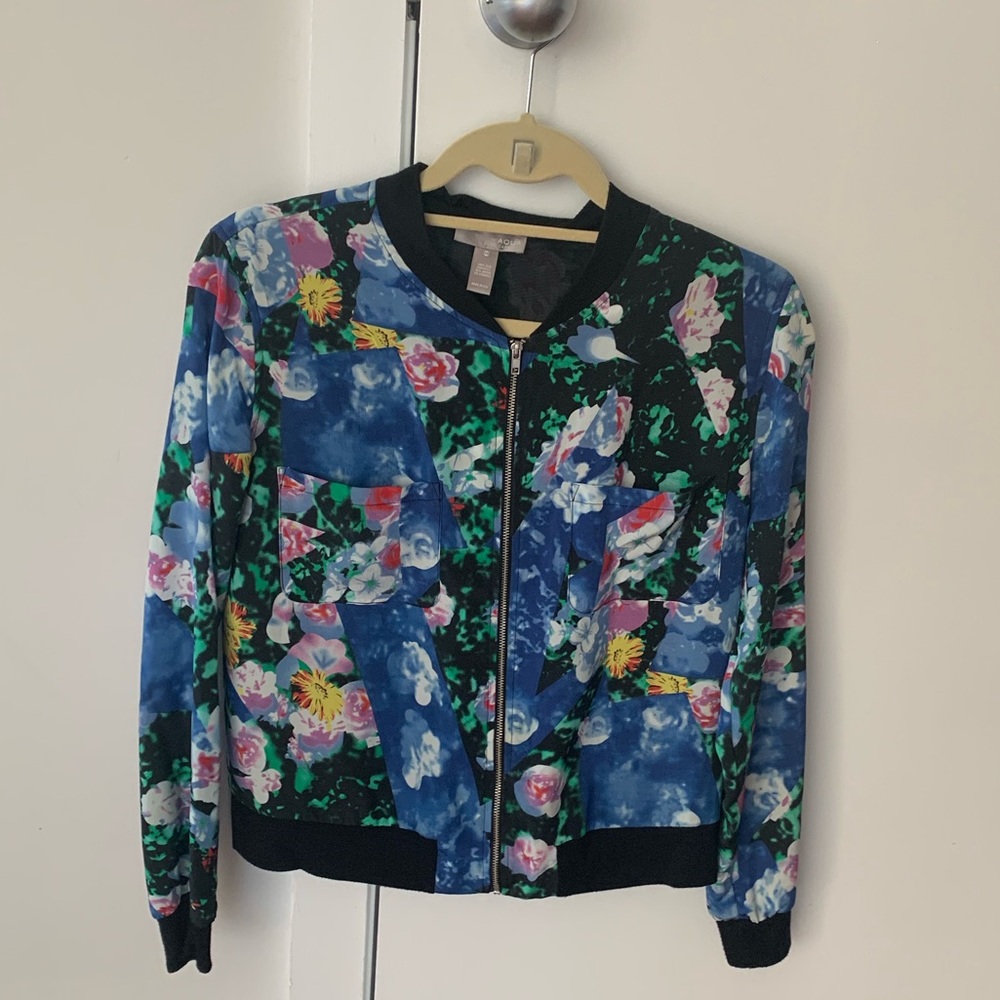 Aqua floral silk bomber